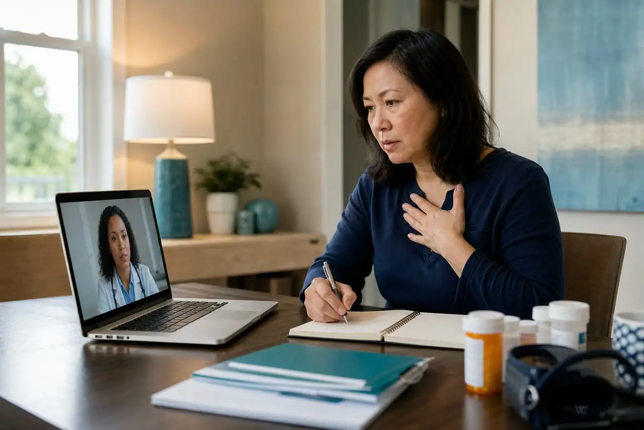 Patient preparing practical notes for chest discomfort