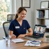 Patient using telehealth services with a Nurse Practitioner at home