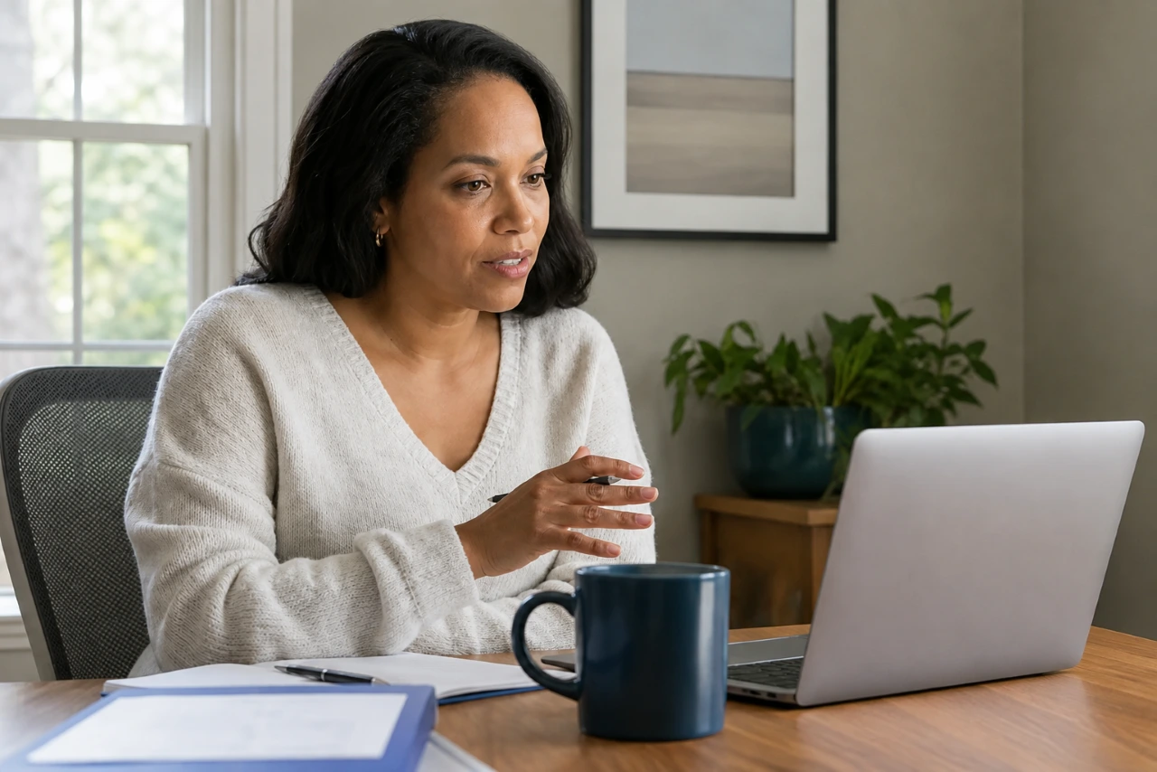Adult patient having a routine telehealth consultation from home
